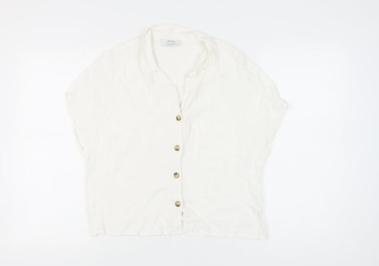 Bershka Women's White Button-Up Shirt L Casual Elegant