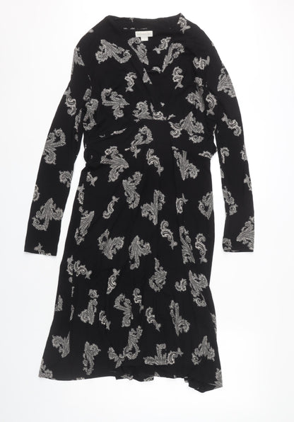 Monsoon Women's Black Paisley Dress Size 12 Long Sleeve