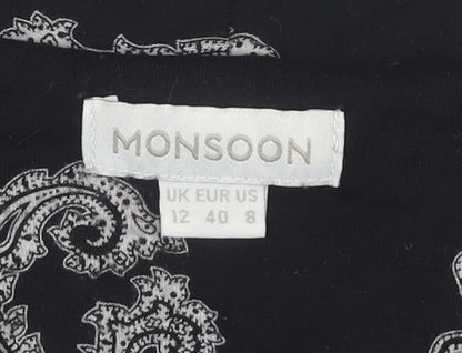 Monsoon Women's Black Paisley Dress Size 12 Long Sleeve