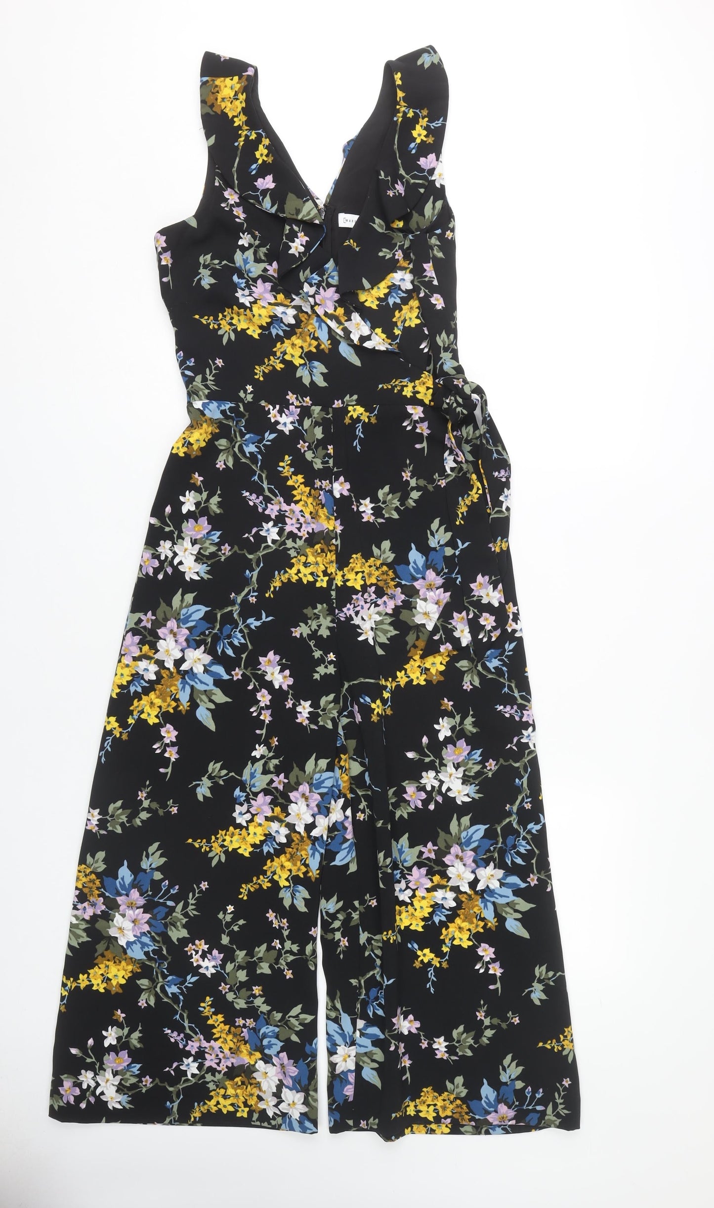 Warehouse Women's Black Floral Jumpsuit 8 Sleeveless