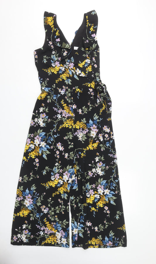 Warehouse Women's Black Floral Jumpsuit 8 Sleeveless