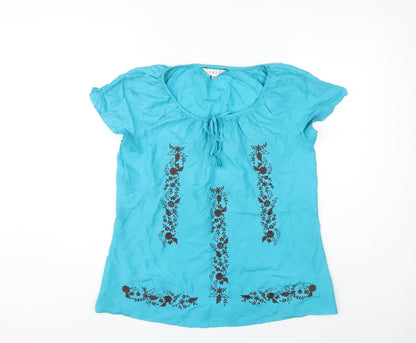 East Women’s Blue Silk Tunic Top, Size 14, Embroidered