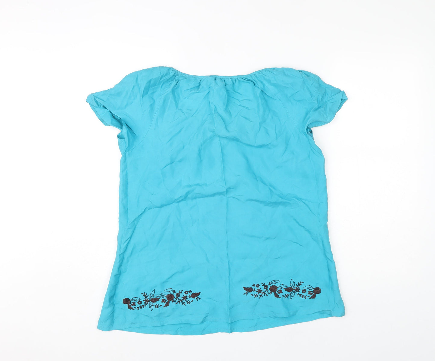 East Women’s Blue Silk Tunic Top, Size 14, Embroidered