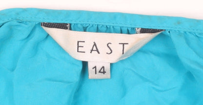 East Women’s Blue Silk Tunic Top, Size 14, Embroidered