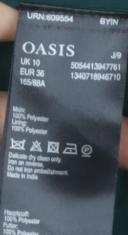 Oasis Women's Green Sleeveless Shift Dress, Size 10