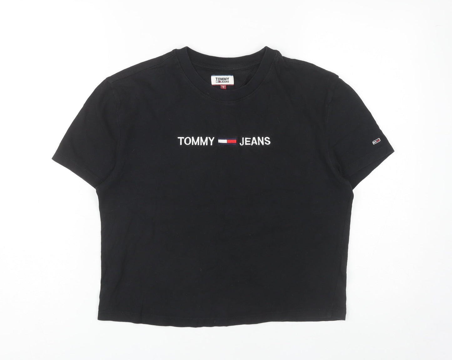 Womens UK Size S Tommy Jeans Black Cropped T-Shirt