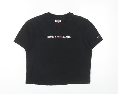Womens UK Size S Tommy Jeans Black Cropped T-Shirt