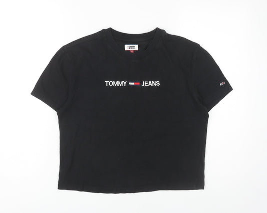 Womens UK Size S Tommy Jeans Black Cropped T-Shirt