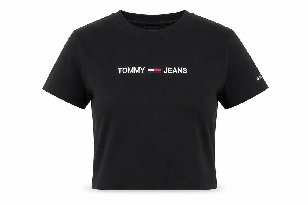 Womens UK Size S Tommy Jeans Black Cropped T-Shirt