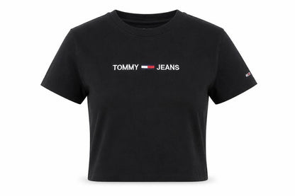 Womens UK Size S Tommy Jeans Black Cropped T-Shirt