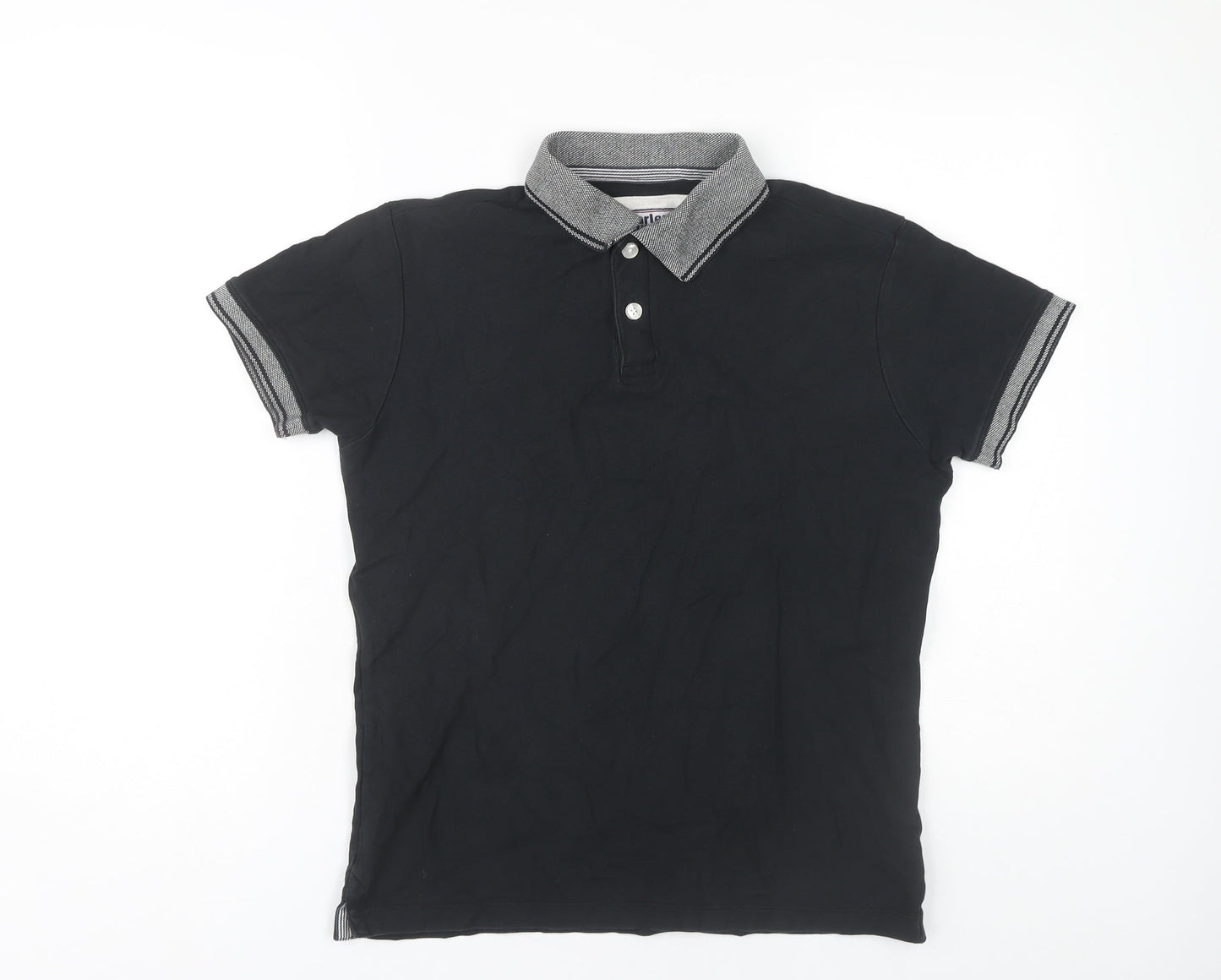 Charles Wilson Men's Black Polo Shirt, Small, Button Accent
