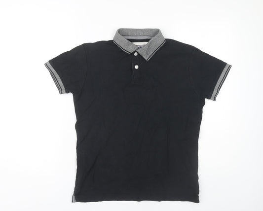 Charles Wilson Men's Black Polo Shirt, Small, Button Accent