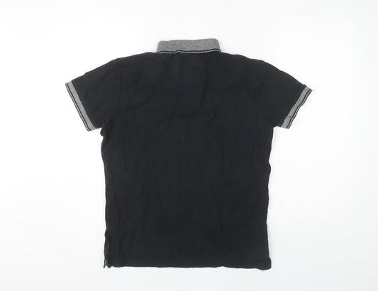 Charles Wilson Men's Black Polo Shirt, Small, Button Accent