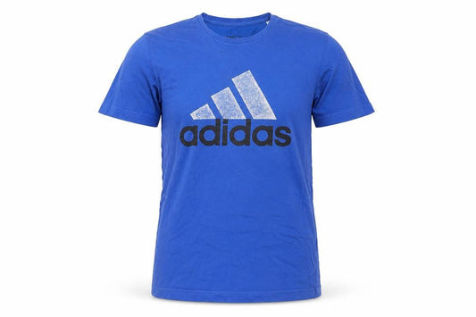 Front view of Adidas Men's Blue Graphic Print T-Shirt, size M
