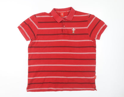 WRU Men's Red Striped Polo Shirt L Rugby