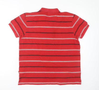 WRU Men's Red Striped Polo Shirt L Rugby