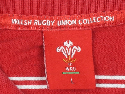 WRU Men's Red Striped Polo Shirt L Rugby