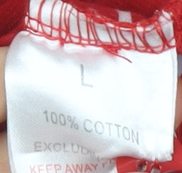 WRU Men's Red Striped Polo Shirt L Rugby