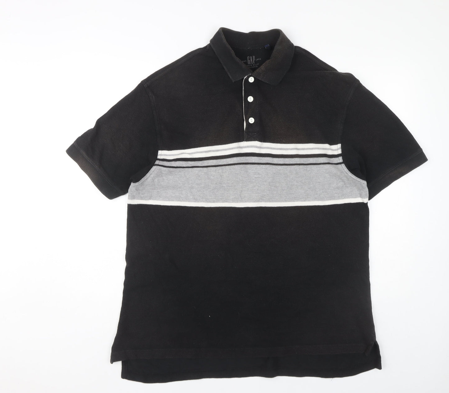 GAP Men's Black Striped Polo, Size L, Cotton, Casual