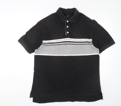 GAP Men's Black Striped Polo, Size L, Cotton, Casual