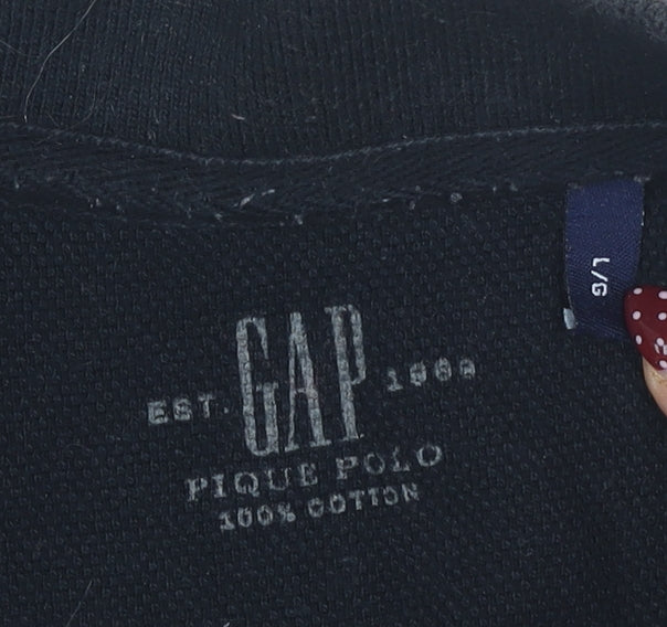 GAP Men's Black Striped Polo, Size L, Cotton, Casual