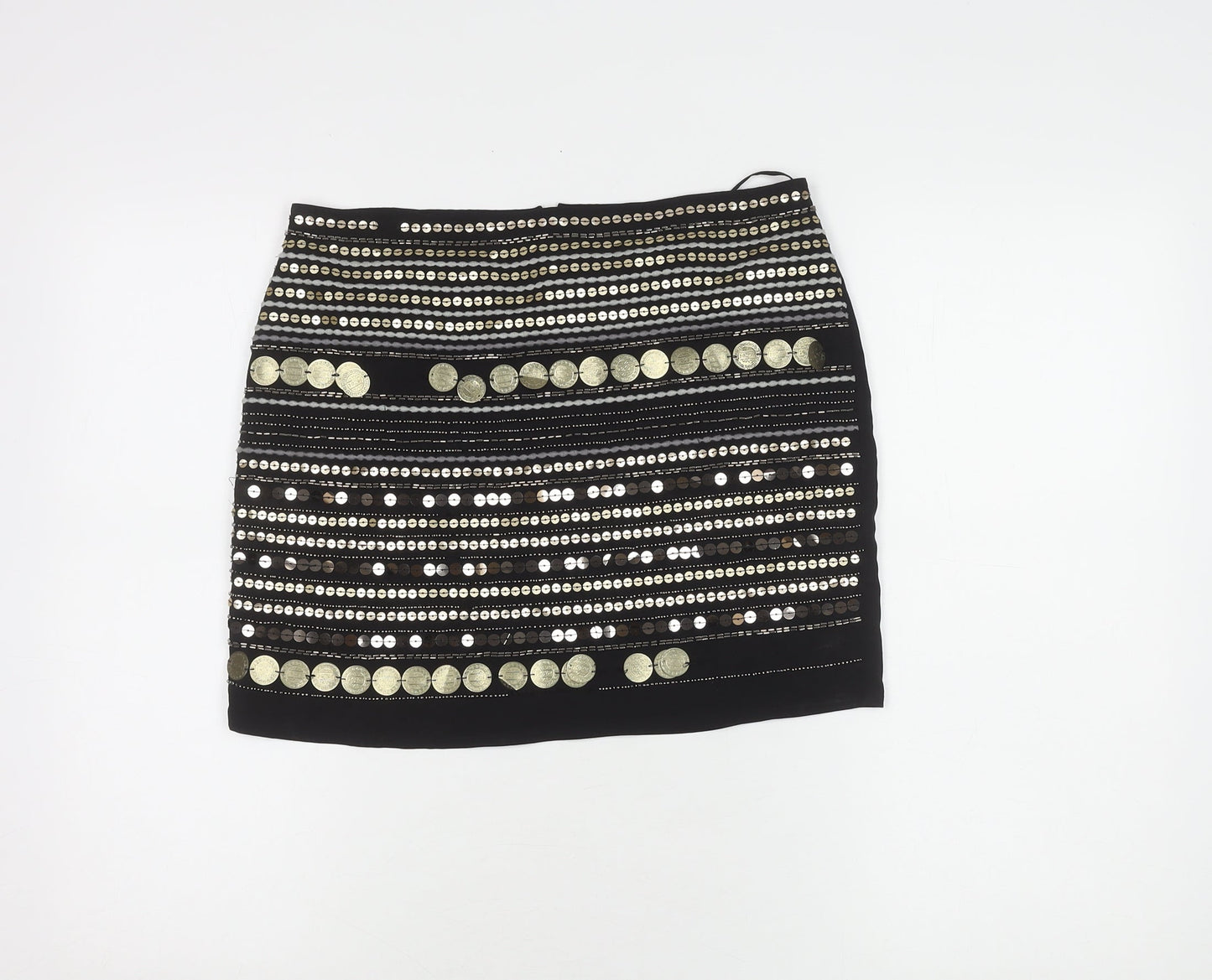 Marks and Spencer Women's Black Sequin Skirt - Size 10