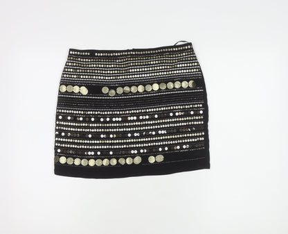 Marks and Spencer Women's Black Sequin Skirt - Size 10