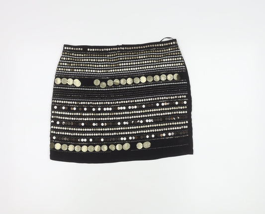 Marks and Spencer Women's Black Sequin Skirt - Size 10