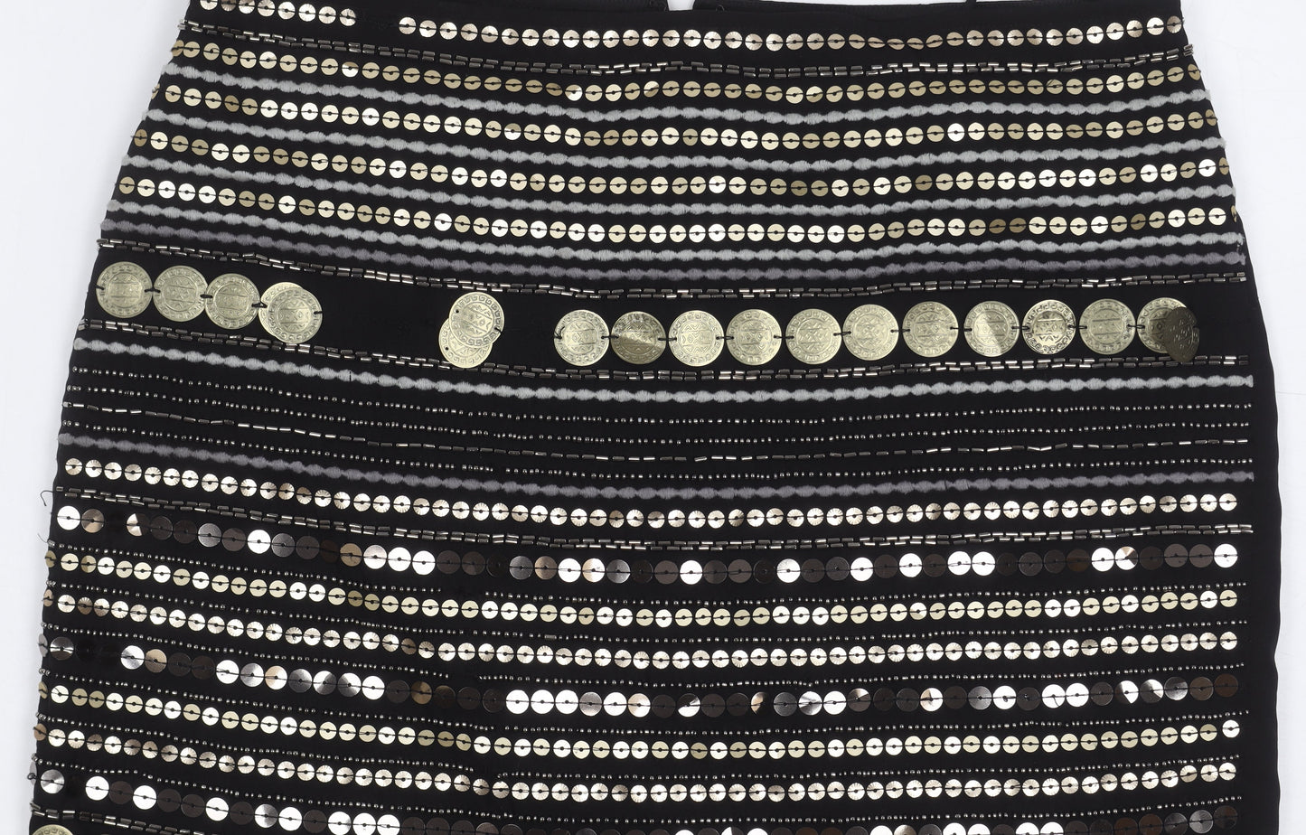 Marks and Spencer Women's Black Sequin Skirt - Size 10