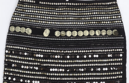 Marks and Spencer Women's Black Sequin Skirt - Size 10