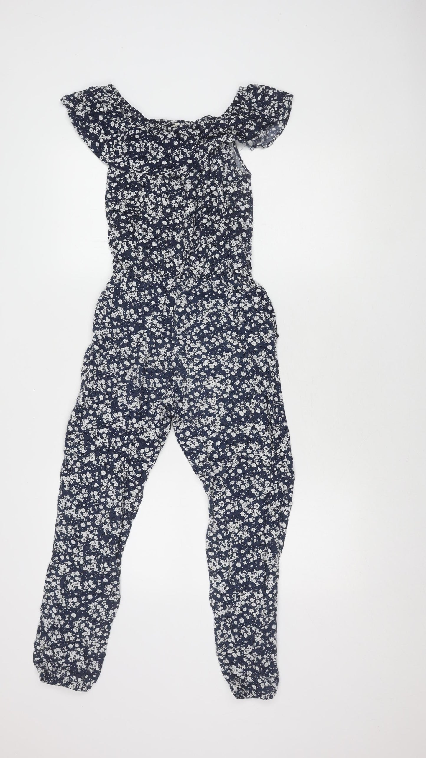 H&M Girls Blue Floral Jumpsuit, Off Shoulder, Size 12