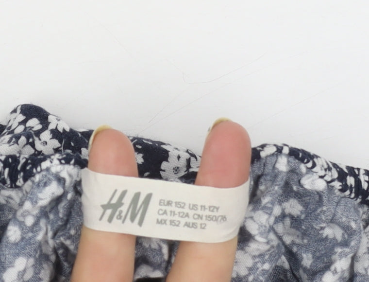 H&M Girls Blue Floral Jumpsuit, Off Shoulder, Size 12