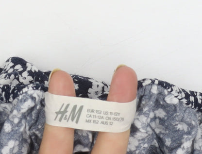 H&M Girls Blue Floral Jumpsuit, Off Shoulder, Size 12