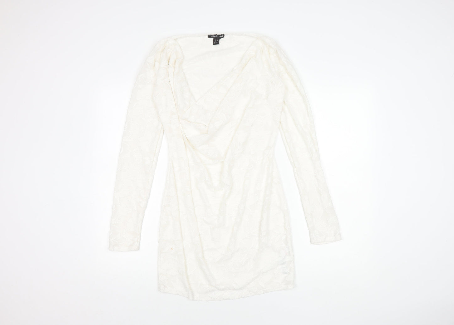PrettyLittleThing Women's White Size 4 Short Cowl Neck Dress