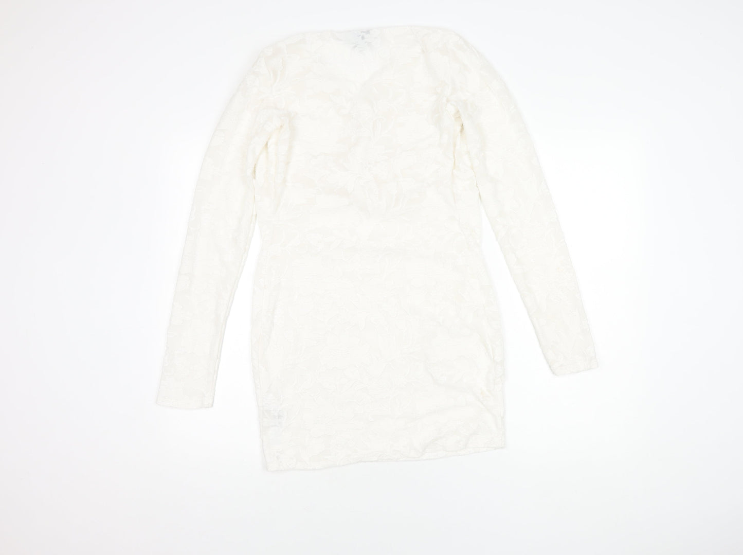 PrettyLittleThing Women's White Size 4 Short Cowl Neck Dress