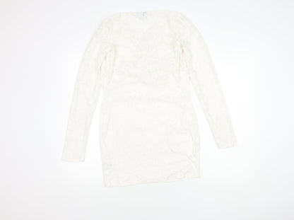 PrettyLittleThing Women's White Size 4 Short Cowl Neck Dress