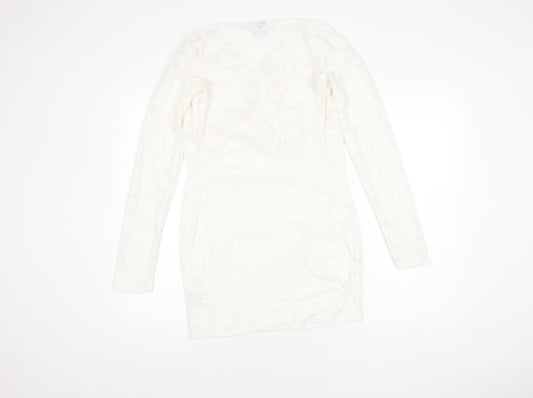 PrettyLittleThing Women's White Size 4 Short Cowl Neck Dress