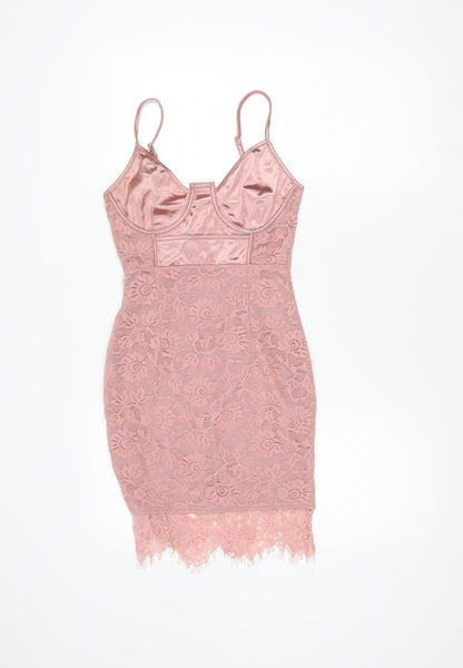 PrettyLittleThing Pink Lace Dress, Size 6, Women's Sleeveless