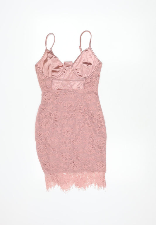 PrettyLittleThing Pink Lace Dress, Size 6, Women's Sleeveless