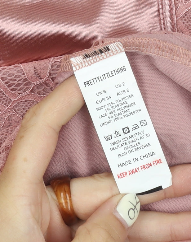 PrettyLittleThing Pink Lace Dress, Size 6, Women's Sleeveless