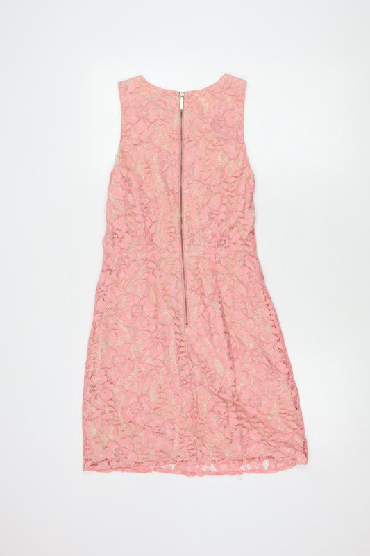 Oasis Women's Pink A-Line Floral Lace Dress, Size 6