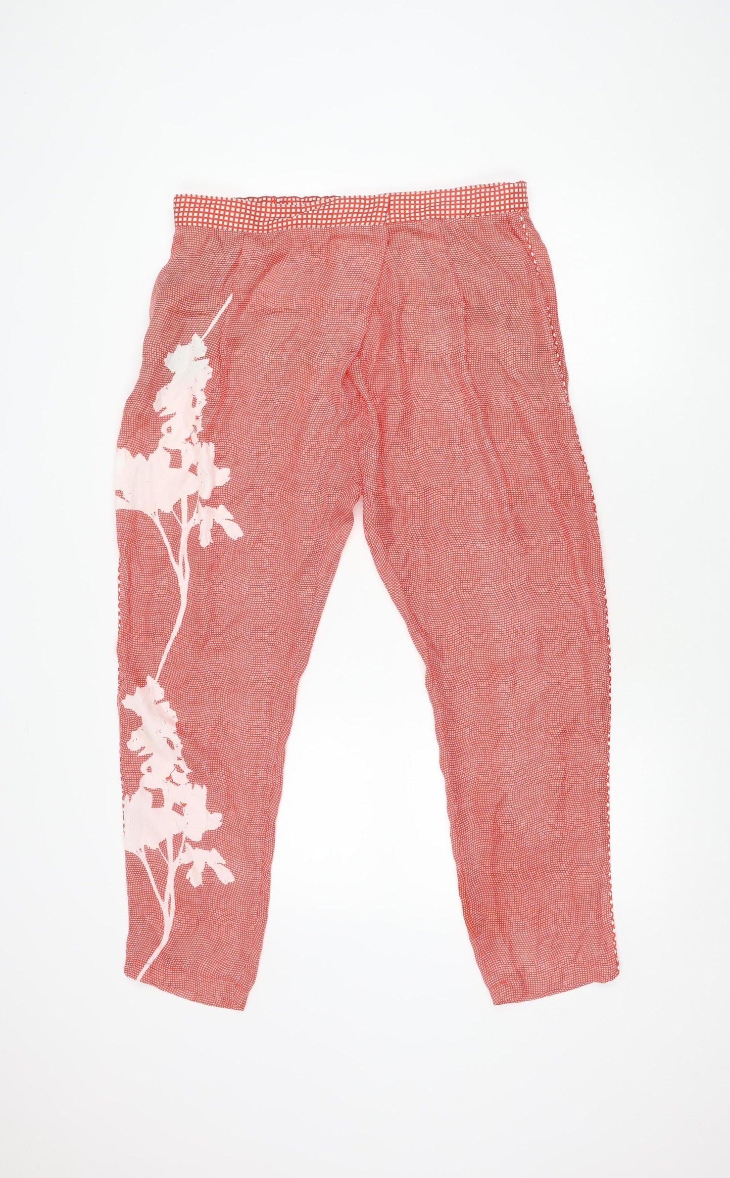 ARA BASIC Women's Red Check Trousers L Elastic Waist