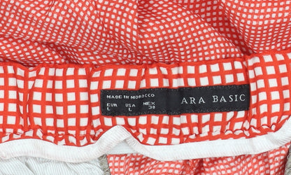 ARA BASIC Women's Red Check Trousers L Elastic Waist