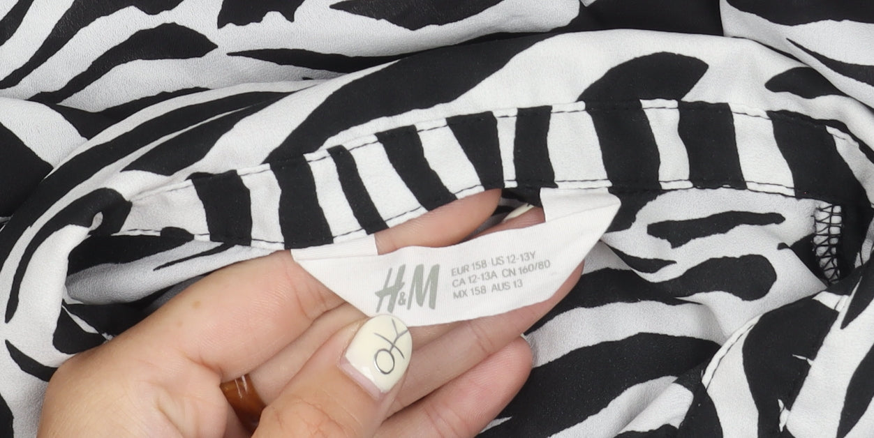 H&M Girls Zebra Print Cropped Blouse, Size 12-13 Years