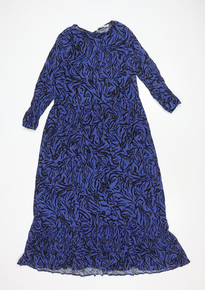 Zara Women's Blue Animal Print Long Sleeve Dress XS