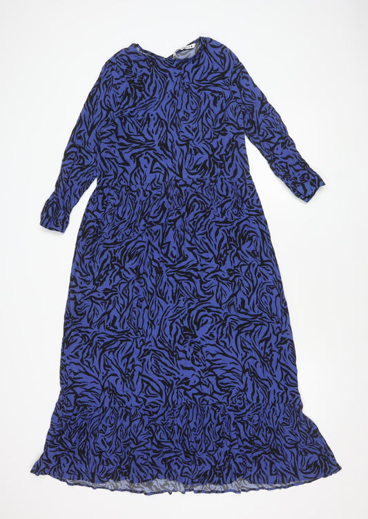 Zara Women's Blue Animal Print Long Sleeve Dress XS