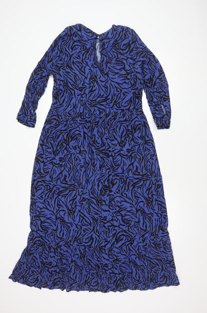 Zara Women's Blue Animal Print Long Sleeve Dress XS