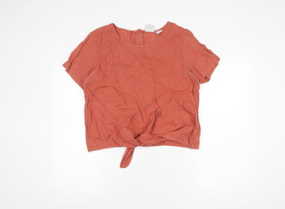 Rachel Zoe Women's Orange Linen T-Shirt M Casual