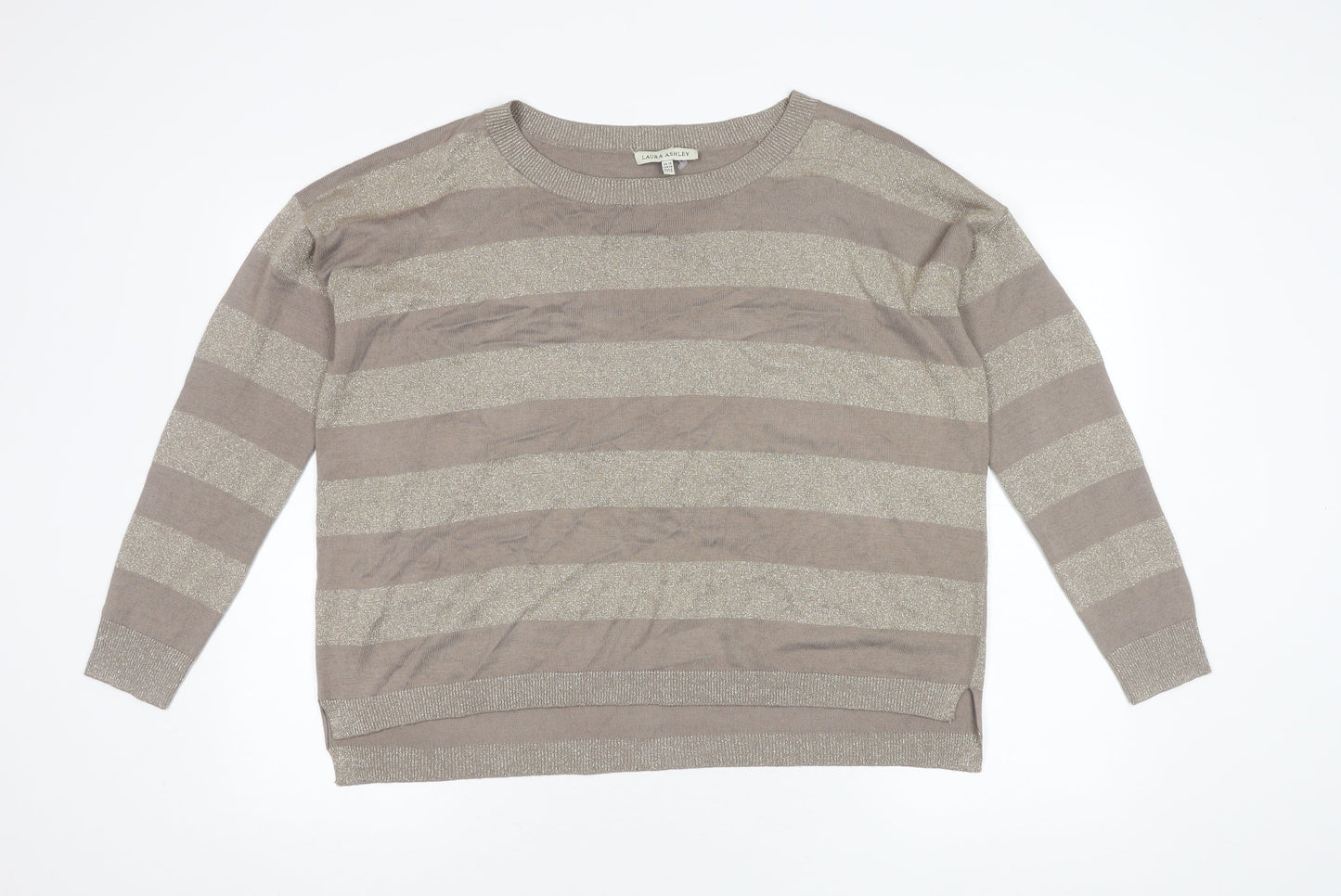 Laura Ashley Women's Grey Striped Pullover Jumper UK 10