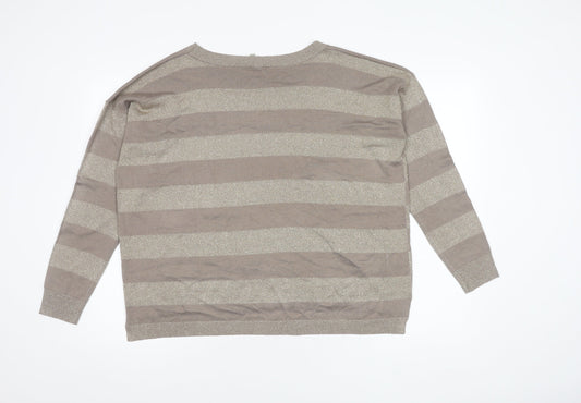 Laura Ashley Women's Grey Striped Pullover Jumper UK 10